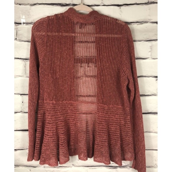 Eileen Fisher Womens Pinkish Red Size M Long Sleeve Open Knit Cardigan Peplum - Picture 2 of 4